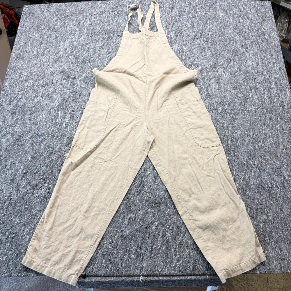 Forever 21 Tan Khaki Wide Leg Overalls Womens Small Utility Dungarees Cotton